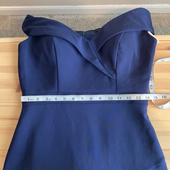 Aqua Navy Crepe Off the Shoulder Dress Special Occasion Navy Blue 6 - Picture 11 of 12